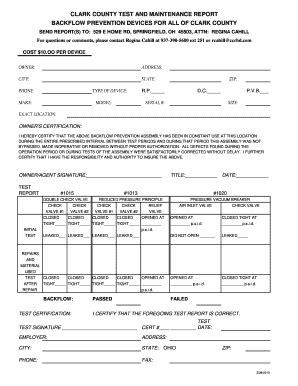 Printable Backflow Test Reports