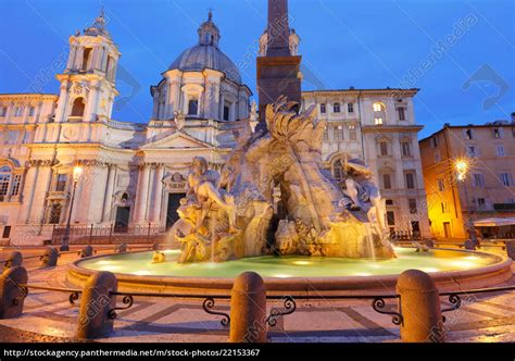 Piazza Navona Square At Night Rome Italy Stock Photo 22153367