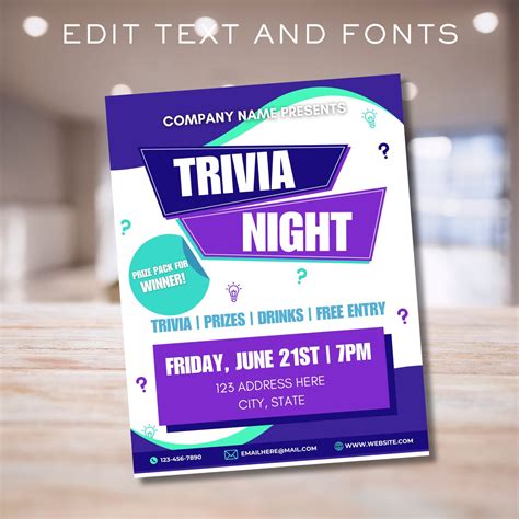 Trivia Night Editable Flyer, Trivia Night Flyer, Trivia Ad, Trivia