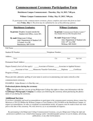 Fillable Online Ridgewater Commencement Ceremony Participation Form