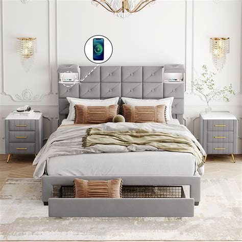 Bedroom Furniture Sets, 3-Pieces Bedroom Sets, Queen Size Upholstered ...