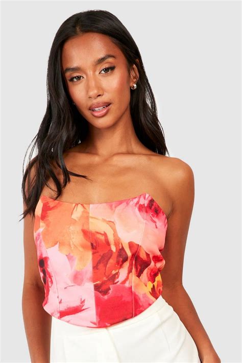 Petite Floral Seam Detail Scuba Corset Boohoo Uk