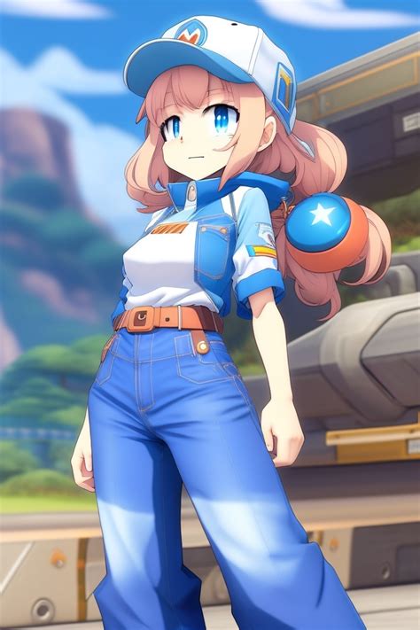 Lexica Roll From Mega Man Wearing Blue Jean Flare Pants Anime Styled