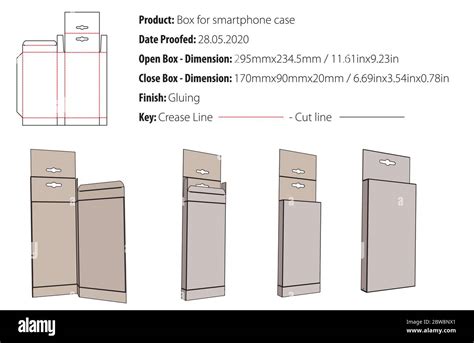 Box for smartphone case packaging design template gluing die cut ...