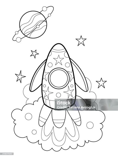 성인과 어린이를 위한 색칠 공부 스트레스 방지 페이지 우주선 행성 별 로켓 우주 물체 아이들을 위한 공간 색칠 공부 페이지 벡터 일러스트 레이 션입니다 은하에 대한 스톡