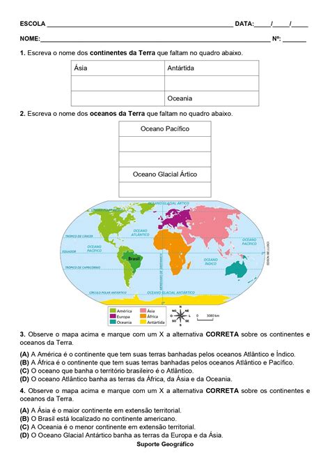 Atividades Sobre Continentes E Oceanos 3 Ano - Atividades Sobre Continentes E Oceanos 3 Ano - NAZAEDU