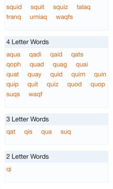 4 Letter Words Ending In Q - letter words