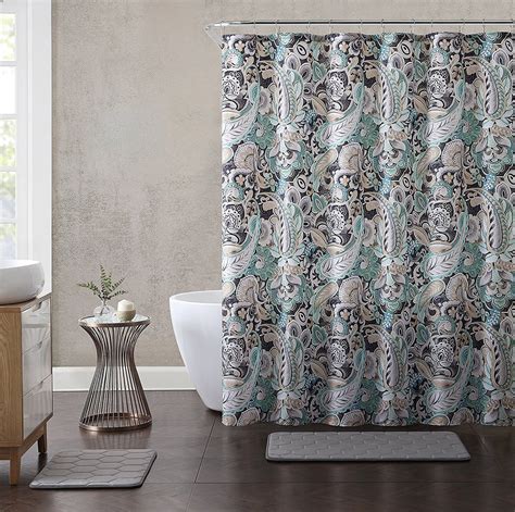 Paisley Print Fabric Shower Curtain Teal Black Taupe White 72 X 72