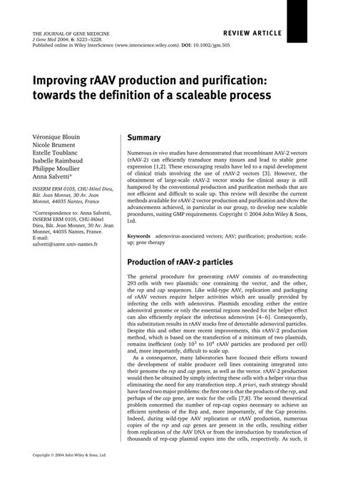 Pdf Production And Purification Of Recombinant Adeno Associated Vectors