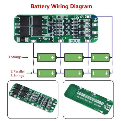 Li Ion Battery Charger PCB BMS 3S 20A Cell Module With Auto Recovery