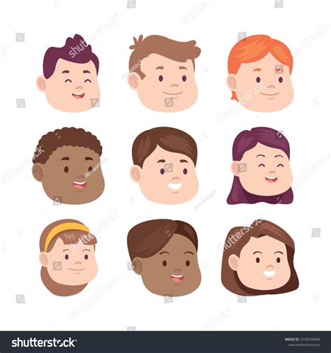 Cartoon Kids Faces Icon Set Over Stock Vector (Royalty Free) 1578293890 ...