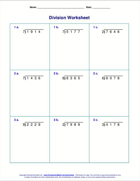 Division Worksheets No Remainders