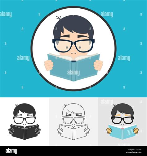 Vector Illustration Of School Student Reading Book Icons Set For Your