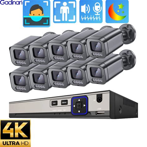 Gadinan 8MP POE CCTV Security Camera System 10CH 8CH 4CH 4K NVR Smart