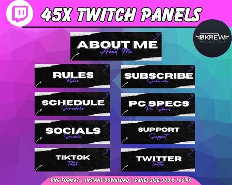 Streamer Twitch Panels Modern Minimalistic Twitch Overlay Twitch