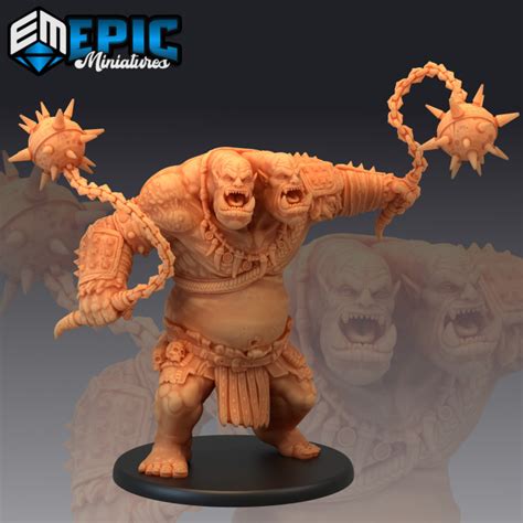 3d Printable Ettin Tribe Flail Warrior Ancient Two Headed Ogre