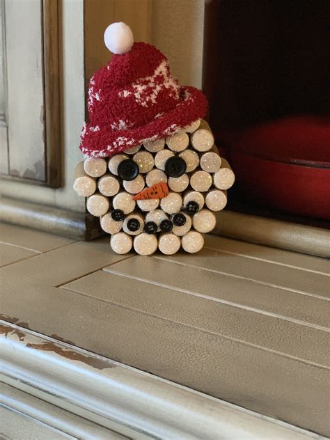 Snowman Made Of Corks With Fuzzy Hat Wine Cork Crafts Wine Cork Diy Crafts Wine Cork Crafts