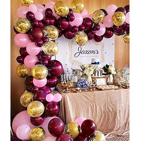 Soonlyn Burgundy Pink Balloon Garland 100 Pcs 12 Inch Gold Confetti