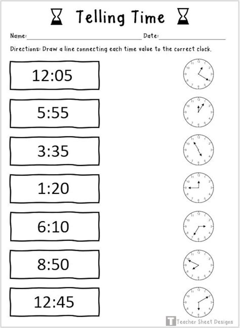 Telling Time Matching Worksheet Etsy España