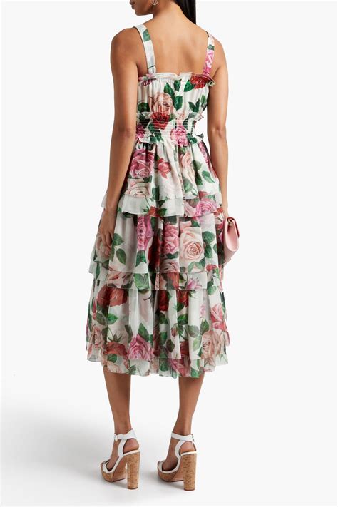 Dolceandgabbana Shirred Floral Print Silk Chiffon Midi Dress The Outnet