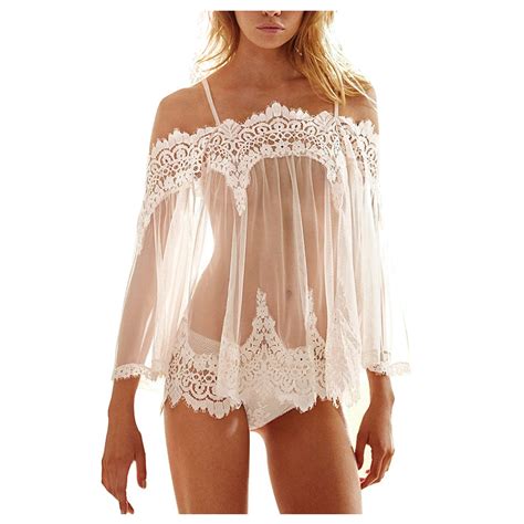 Qucoqpe Sexy Lingerie For Women Lace Sheer Sling Nightgown Exotic