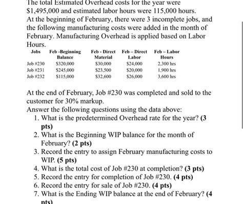 Solved The Total Estimated Overhead Costs For The Year Were Chegg