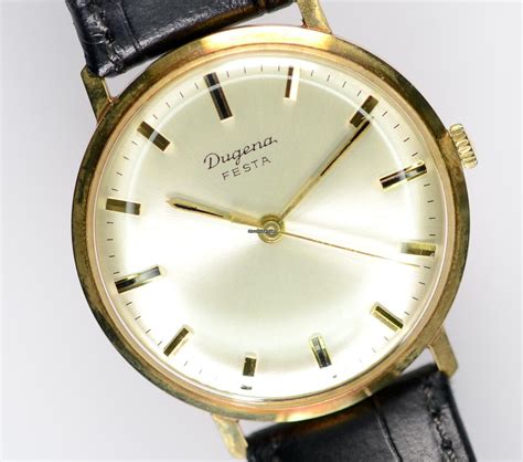 Dugena Festa Handaufzug 33mm Unisex 585er Gold selten 60er Jahre für