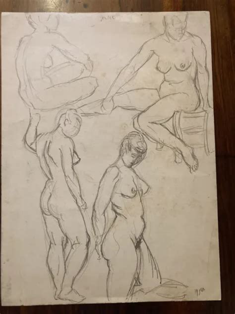 VERY NICE DRAWING Antique Naked Pencil Paper Naked Woman Erotic 1950