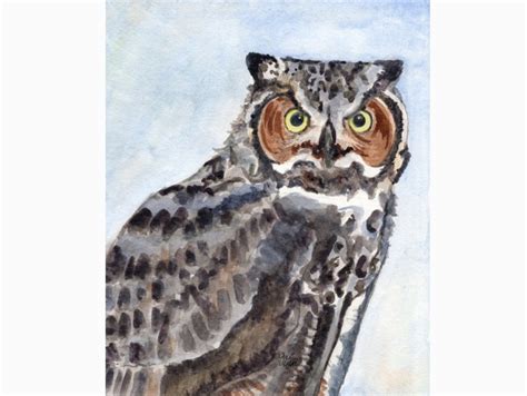 Great Horned Owl Art Watercolor Print Bird Art Wall Art Etsy