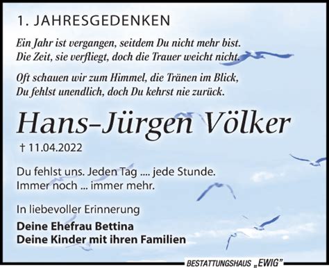 Traueranzeigen von Hans Jürgen Völker trauer anzeigen de