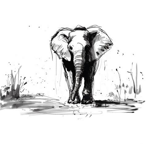 Premium AI Image | Drawing of an elephant walking in the grass with a ...