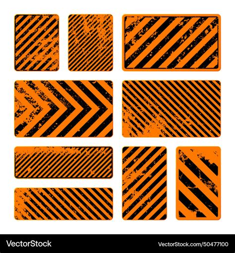 Orange grunge warning signs with diagonal lines Vector Image