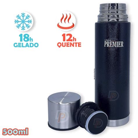 Garrafa De Agua Gelada - Garrafa Térmica Aço Inox Água Gelada Garantida por 18 Horas - Preta Sq ...