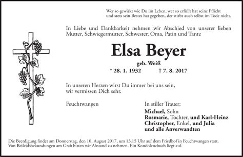 Traueranzeigen Von Elsa Beyer Trauer Flz De