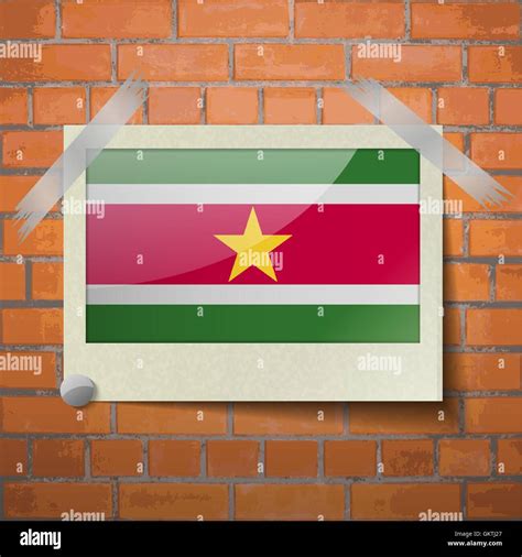 Flags Suridame Scotch Taped To A Red Brick Wall Stock Vector Image