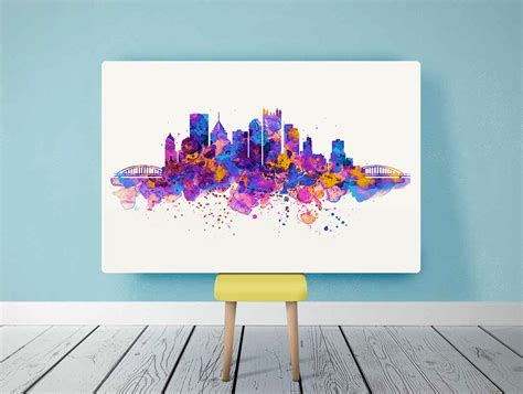 Printable Pittsburgh Skyline Silhouette Watercolor Painting | Etsy