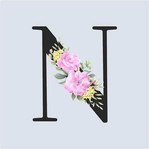 Alfabeto Floral N Letras Con Flores Y Hojas Rosas Vector Premium