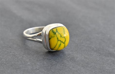 Yellow Turquoise Ring Engraved Ring 925 Solid Sterling - Etsy