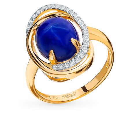 Золотое кольцо с бриллиантами природными и сапфирами природными ...