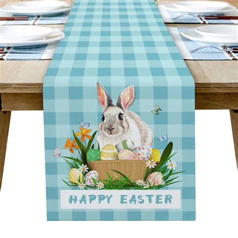 Easter Bunny And Egg Plaid Table Runner Wedding Table Decoration Home