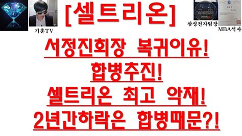 [주식투자]셀트리온 서정진회장 복귀이유 합병추진 셀트리온 최고 악재 2년간하락은 합병때문 Youtube