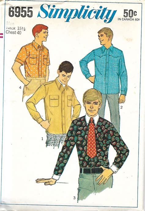 1960 S Simplicity 6955 Men S Shirt Sewing Pattern Etsy Shirt Sewing