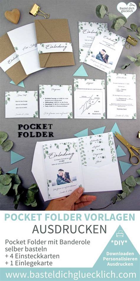 Eukalyptus Einladung Pocketfold Basteldichgluecklich