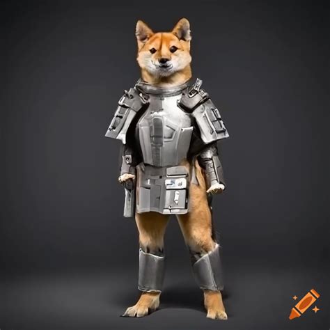 Shiba Inu Standing Wearing Armour Cyberpunk On Craiyon