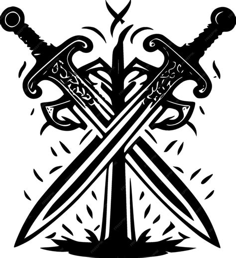 Premium Vector Crossed Swords Black And White Vector Illustration