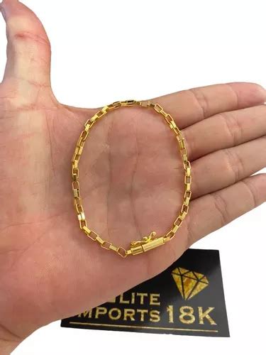 Pulseira Tijolinho 4mm Banhado A Ouro 18k Luxo Parcelamento Sem Juros