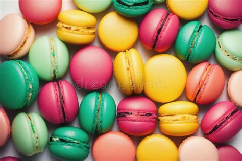 Colourful French Macaroons Or Macaron On White Generative AI Stock