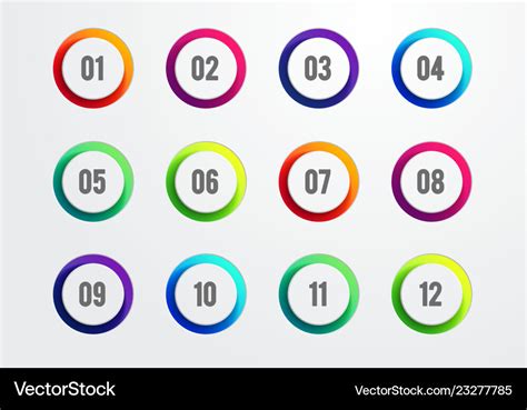 Creative Number Bullet Point Set 1 To 12 Vector Image