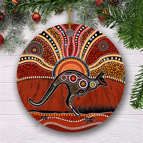 Aboriginal Art Kangaroo Running Christmas Ornaments Jessiearts