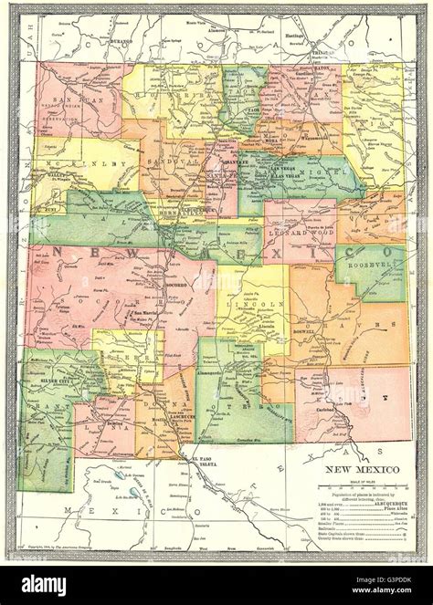 NEW MEXICO state map. Counties, 1907 Stock Photo - Alamy